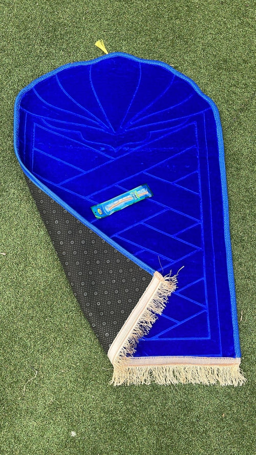 Tapis de prière haut de gamme velours bleu - Siwak offert