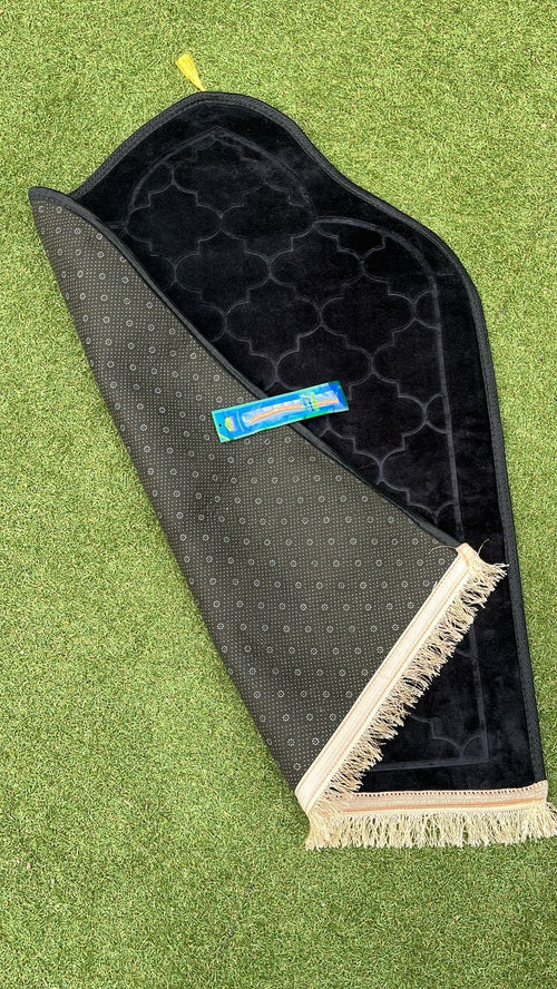 Tapis de prière haut de gamme velours noir - Siwak offert