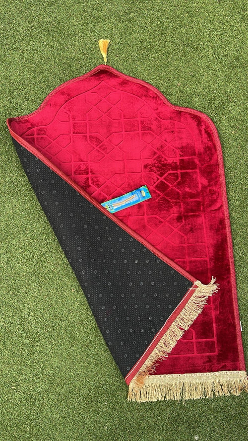 Tapis de prière haut de gamme velours rouge - Siwak offert