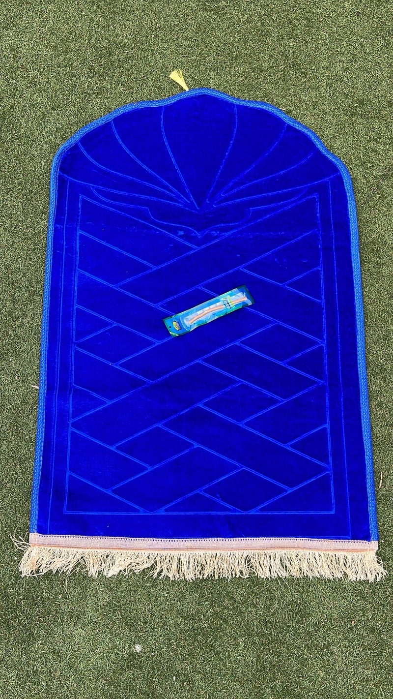 Tapis de prière haut de gamme velours bleu - Siwak offert