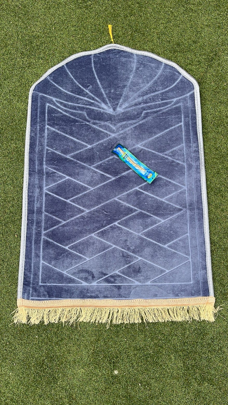 Tapis de prière haut de gamme velours gris - Siwak offert