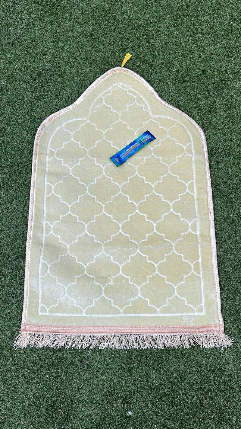 Tapis de prière haut de gamme velours jaune - Siwak offert