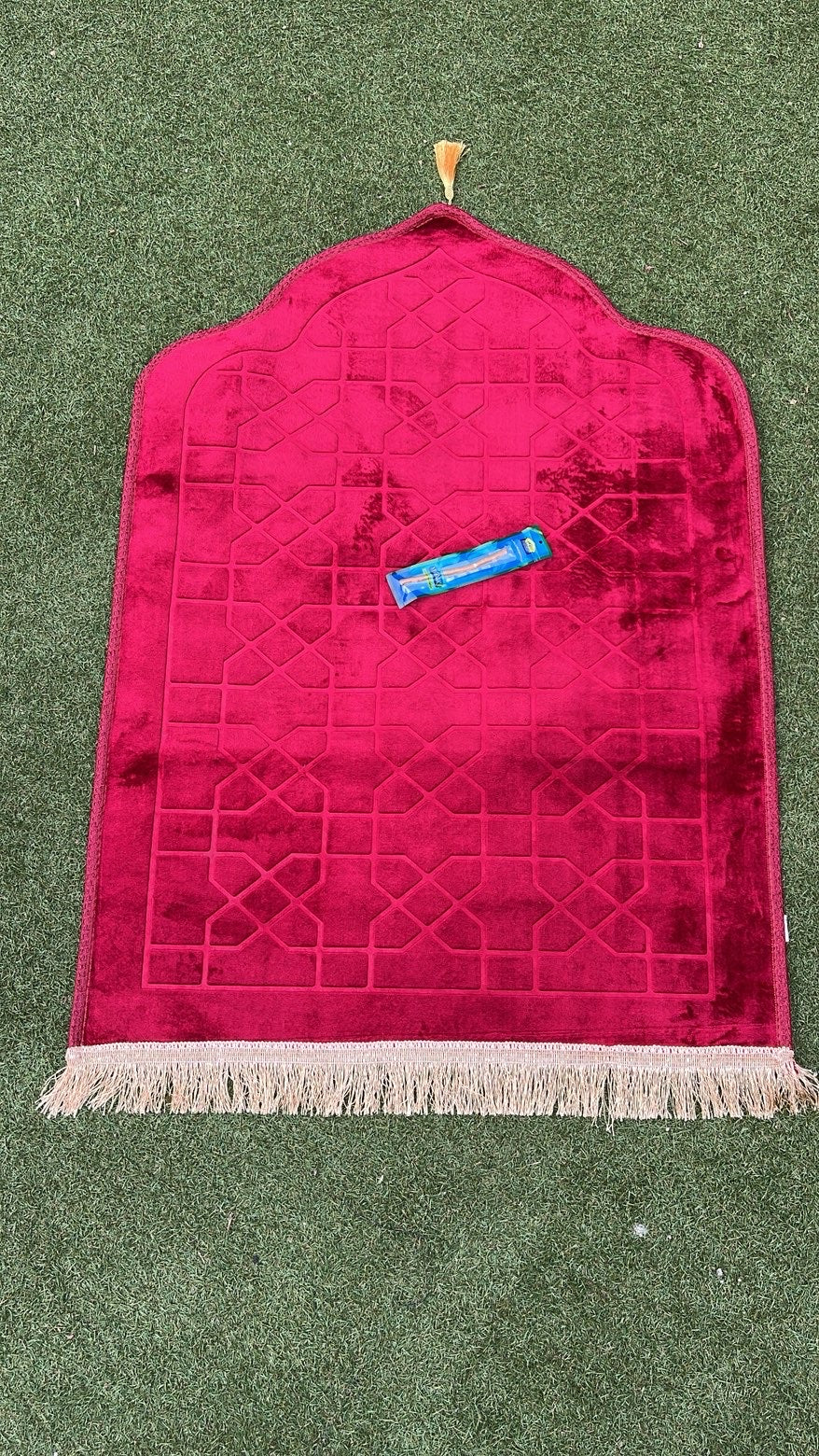 Tapis de prière haut de gamme velours rouge - Siwak offert