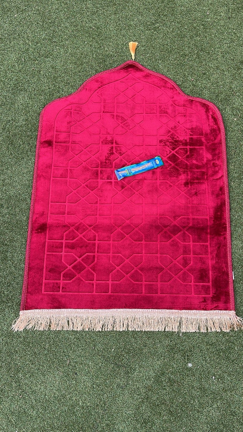 Tapis de prière haut de gamme velours rouge - Siwak offert